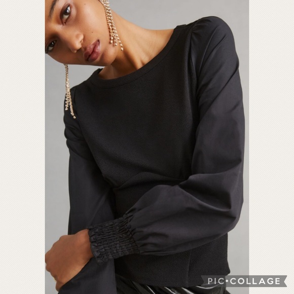 Anthropologie Structured Long-Sleeve Top in Black - Picture 2 of 8